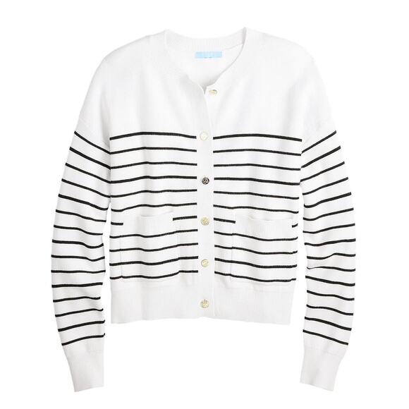 Women's Draper James RSVP Pocketed Button Front White Black Striped Cardigan 3X - Picture 1 of 12